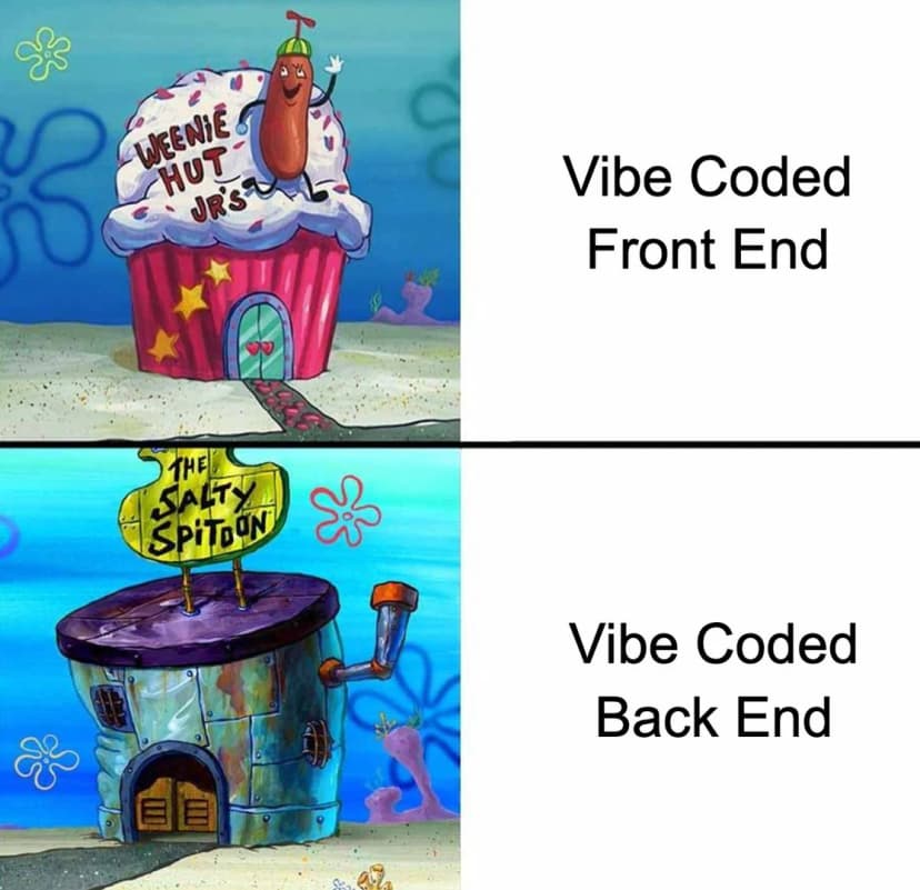 Tweet by @coolifyio: 'vibe coding frontend vs backend'
