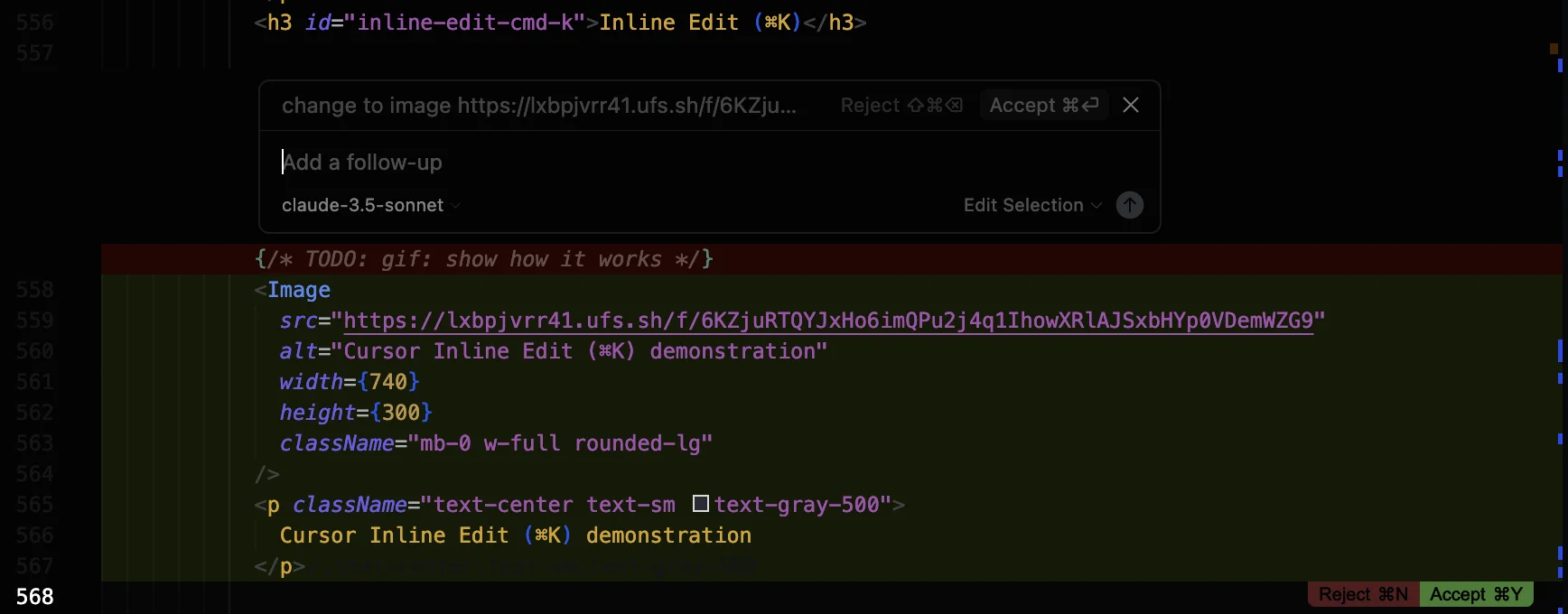 Cursor inline edit showcase